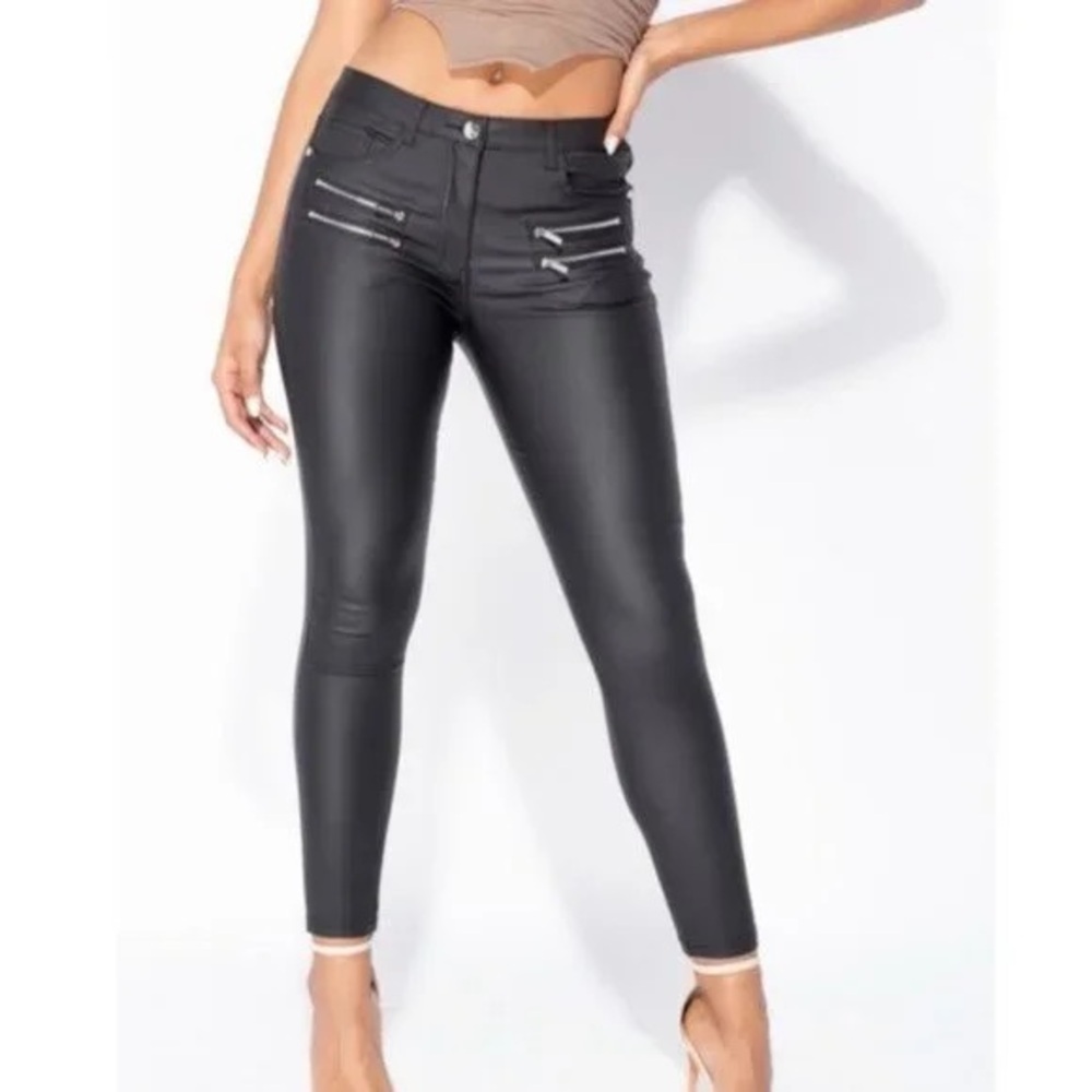 374 Express Black Faux Leather Trousers Legging Skinny Pants